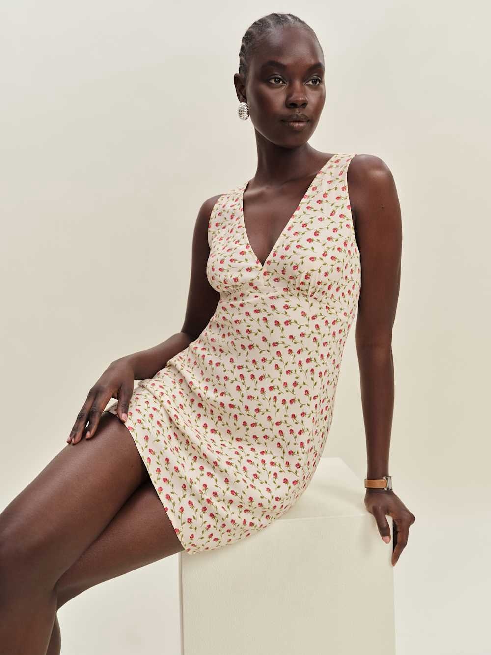 reformation calix madison floral sleeveless v-neck mini dress - Picture 1 of 8